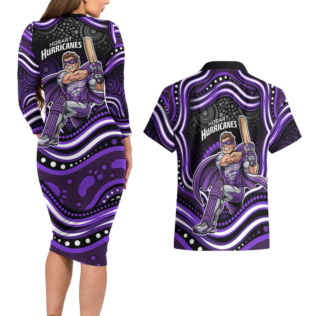 Hobart Hurricanes Cricket Couples Matching Long Sleeve Bodycon Dress and Hawaiian Shirt Australian Cricket Mascot - Modern Indigenous Style