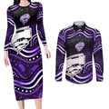 Hobart Hurricanes Cricket Couples Matching Long Sleeve Bodycon Dress and Long Sleeve Button Shirt Australian Cricket Mascot - Modern Indigenous Style