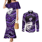 Hobart Hurricanes Cricket Couples Matching Mermaid Dress and Long Sleeve Button Shirt Australian Cricket Mascot - Modern Indigenous Style