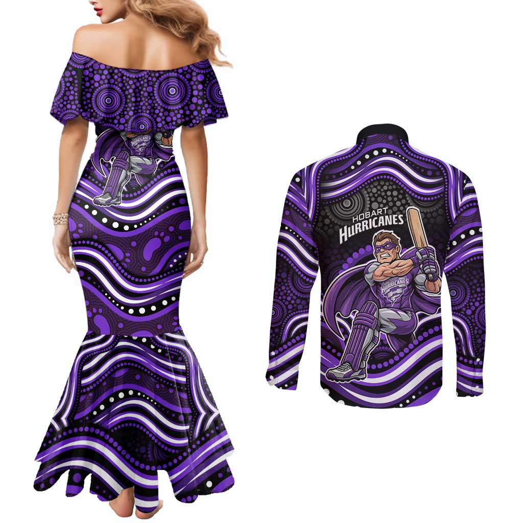 Hobart Hurricanes Cricket Couples Matching Mermaid Dress and Long Sleeve Button Shirt Australian Cricket Mascot - Modern Indigenous Style