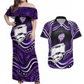 Hobart Hurricanes Cricket Couples Matching Off Shoulder Maxi Dress and Hawaiian Shirt Australian Cricket Mascot - Modern Indigenous Style