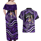 Hobart Hurricanes Cricket Couples Matching Off Shoulder Maxi Dress and Hawaiian Shirt Australian Cricket Mascot - Modern Indigenous Style