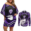 Hobart Hurricanes Cricket Couples Matching Off Shoulder Short Dress and Long Sleeve Button Shirt Australian Cricket Mascot - Modern Indigenous Style