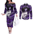 Hobart Hurricanes Cricket Couples Matching Off The Shoulder Long Sleeve Dress and Long Sleeve Button Shirt Australian Cricket Mascot - Modern Indigenous Style