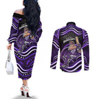 Hobart Hurricanes Cricket Couples Matching Off The Shoulder Long Sleeve Dress and Long Sleeve Button Shirt Australian Cricket Mascot - Modern Indigenous Style