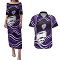 Hobart Hurricanes Cricket Couples Matching Puletasi and Hawaiian Shirt Australian Cricket Mascot - Modern Indigenous Style