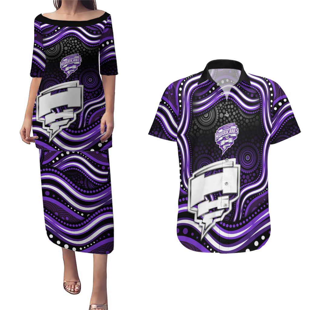 Hobart Hurricanes Cricket Couples Matching Puletasi and Hawaiian Shirt Australian Cricket Mascot - Modern Indigenous Style
