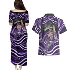 Hobart Hurricanes Cricket Couples Matching Puletasi and Hawaiian Shirt Australian Cricket Mascot - Modern Indigenous Style