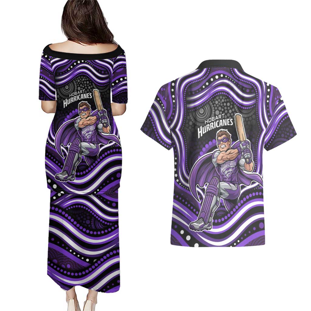 Hobart Hurricanes Cricket Couples Matching Puletasi and Hawaiian Shirt Australian Cricket Mascot - Modern Indigenous Style