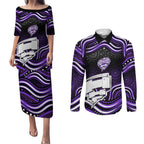 Hobart Hurricanes Cricket Couples Matching Puletasi and Long Sleeve Button Shirt Australian Cricket Mascot - Modern Indigenous Style