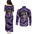 Hobart Hurricanes Cricket Couples Matching Puletasi and Long Sleeve Button Shirt Australian Cricket Mascot - Modern Indigenous Style