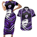 Hobart Hurricanes Cricket Couples Matching Short Sleeve Bodycon Dress and Hawaiian Shirt Australian Cricket Mascot - Modern Indigenous Style