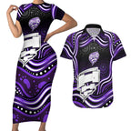 Hobart Hurricanes Cricket Couples Matching Short Sleeve Bodycon Dress and Hawaiian Shirt Australian Cricket Mascot - Modern Indigenous Style