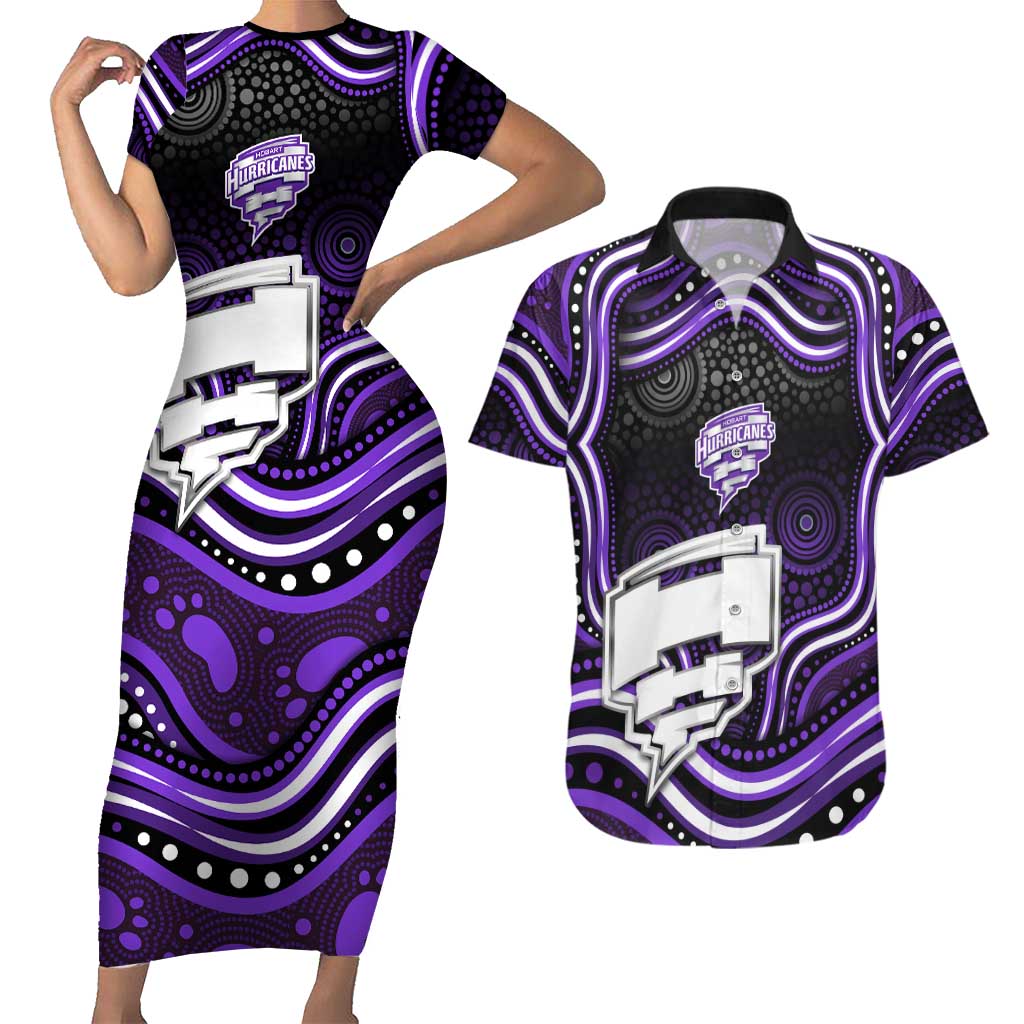 Hobart Hurricanes Cricket Couples Matching Short Sleeve Bodycon Dress and Hawaiian Shirt Australian Cricket Mascot - Modern Indigenous Style