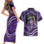 Hobart Hurricanes Cricket Couples Matching Short Sleeve Bodycon Dress and Hawaiian Shirt Australian Cricket Mascot - Modern Indigenous Style