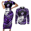 Hobart Hurricanes Cricket Couples Matching Short Sleeve Bodycon Dress and Long Sleeve Button Shirt Australian Cricket Mascot - Modern Indigenous Style