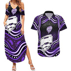 Hobart Hurricanes Cricket Couples Matching Summer Maxi Dress and Hawaiian Shirt Australian Cricket Mascot - Modern Indigenous Style