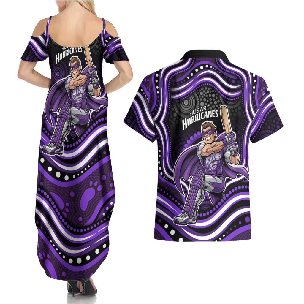 Hobart Hurricanes Cricket Couples Matching Summer Maxi Dress and Hawaiian Shirt Australian Cricket Mascot - Modern Indigenous Style