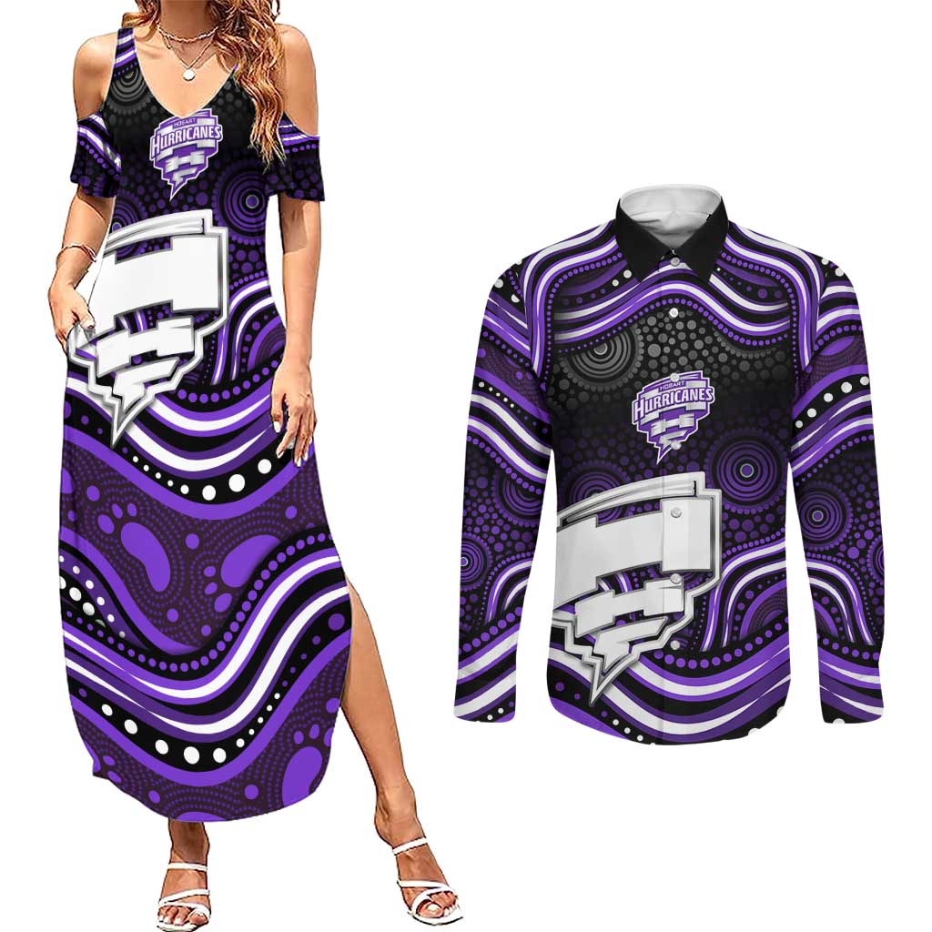 Hobart Hurricanes Cricket Couples Matching Summer Maxi Dress and Long Sleeve Button Shirt Australian Cricket Mascot - Modern Indigenous Style
