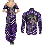 Hobart Hurricanes Cricket Couples Matching Summer Maxi Dress and Long Sleeve Button Shirt Australian Cricket Mascot - Modern Indigenous Style