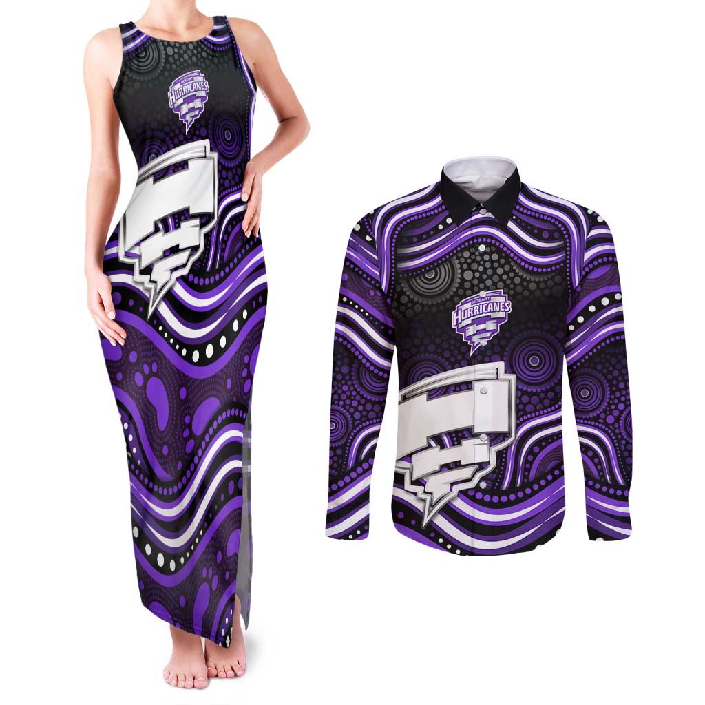 Hobart Hurricanes Cricket Couples Matching Tank Maxi Dress and Long Sleeve Button Shirt Australian Cricket Mascot - Modern Indigenous Style