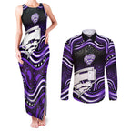 Hobart Hurricanes Cricket Couples Matching Tank Maxi Dress and Long Sleeve Button Shirt Australian Cricket Mascot - Modern Indigenous Style