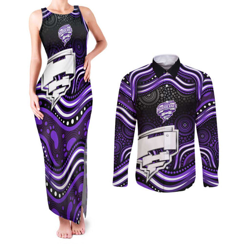 Hobart Hurricanes Cricket Couples Matching Tank Maxi Dress and Long Sleeve Button Shirt Australian Cricket Mascot - Modern Indigenous Style