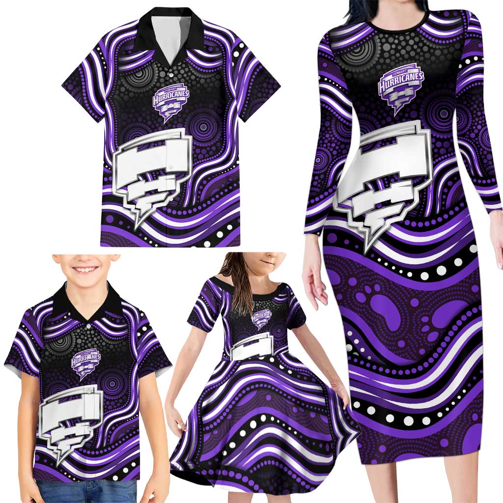 Hobart Hurricanes Cricket Family Matching Long Sleeve Bodycon Dress and Hawaiian Shirt Australian Cricket Mascot - Modern Indigenous Style