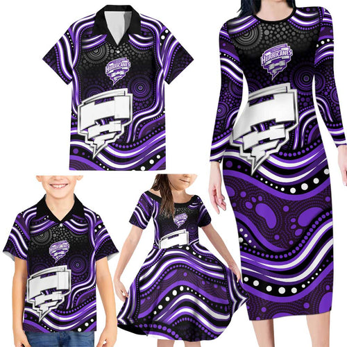 Hobart Hurricanes Cricket Family Matching Long Sleeve Bodycon Dress and Hawaiian Shirt Australian Cricket Mascot - Modern Indigenous Style