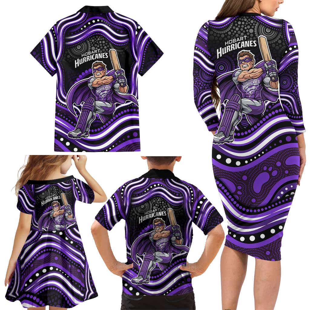 Hobart Hurricanes Cricket Family Matching Long Sleeve Bodycon Dress and Hawaiian Shirt Australian Cricket Mascot - Modern Indigenous Style