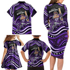 Hobart Hurricanes Cricket Family Matching Long Sleeve Bodycon Dress and Hawaiian Shirt Australian Cricket Mascot - Modern Indigenous Style