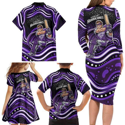 Hobart Hurricanes Cricket Family Matching Long Sleeve Bodycon Dress and Hawaiian Shirt Australian Cricket Mascot - Modern Indigenous Style