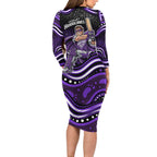 Hobart Hurricanes Cricket Family Matching Long Sleeve Bodycon Dress and Hawaiian Shirt Australian Cricket Mascot - Modern Indigenous Style