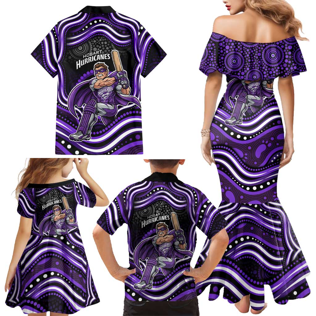 Hobart Hurricanes Cricket Family Matching Mermaid Dress and Hawaiian Shirt Australian Cricket Mascot - Modern Indigenous Style
