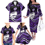Hobart Hurricanes Cricket Family Matching Off The Shoulder Long Sleeve Dress and Hawaiian Shirt Australian Cricket Mascot - Modern Indigenous Style