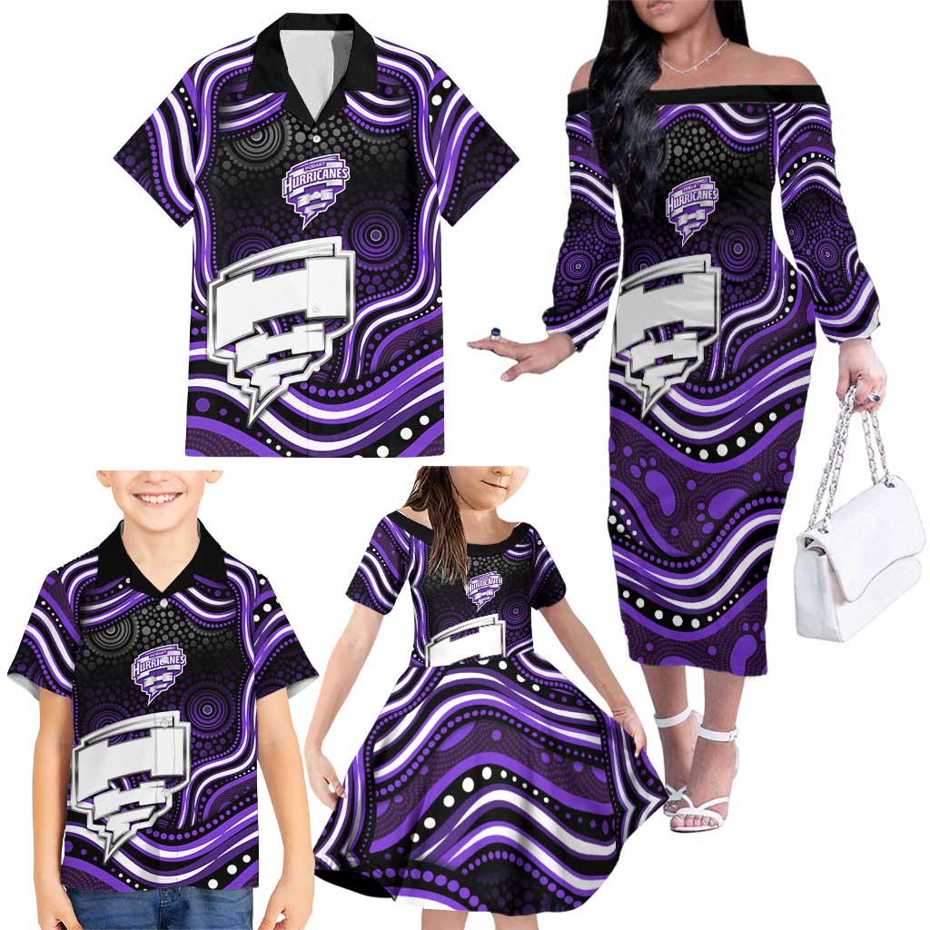 Hobart Hurricanes Cricket Family Matching Off The Shoulder Long Sleeve Dress and Hawaiian Shirt Australian Cricket Mascot - Modern Indigenous Style