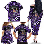 Hobart Hurricanes Cricket Family Matching Off The Shoulder Long Sleeve Dress and Hawaiian Shirt Australian Cricket Mascot - Modern Indigenous Style