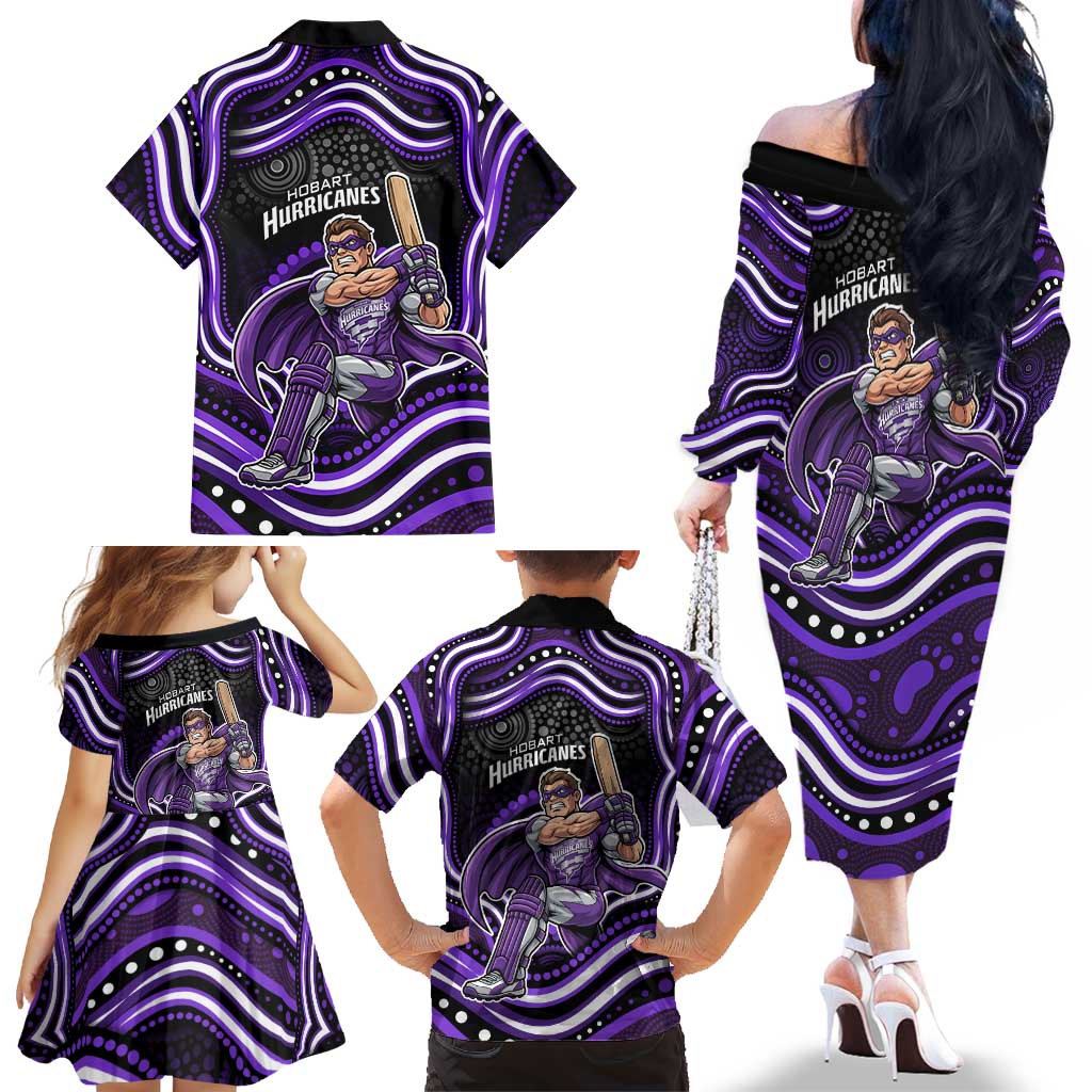 Hobart Hurricanes Cricket Family Matching Off The Shoulder Long Sleeve Dress and Hawaiian Shirt Australian Cricket Mascot - Modern Indigenous Style