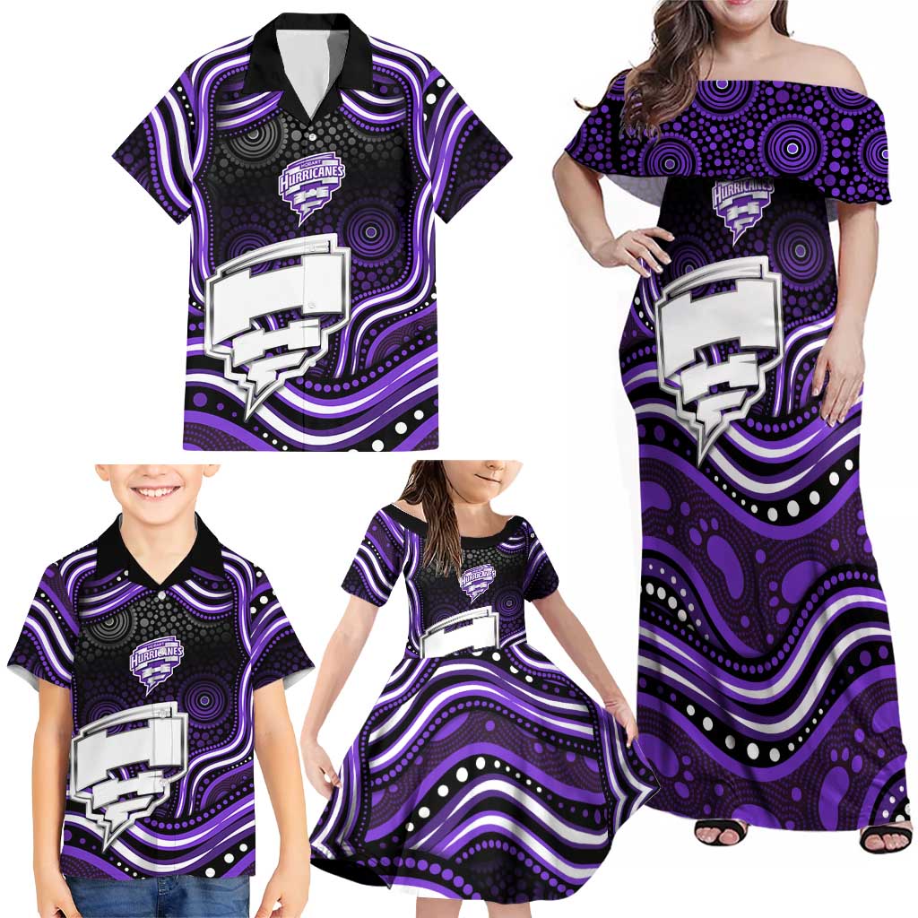 Hobart Hurricanes Cricket Family Matching Off Shoulder Maxi Dress and Hawaiian Shirt Australian Cricket Mascot - Modern Indigenous Style