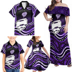 Hobart Hurricanes Cricket Family Matching Off Shoulder Maxi Dress and Hawaiian Shirt Australian Cricket Mascot - Modern Indigenous Style