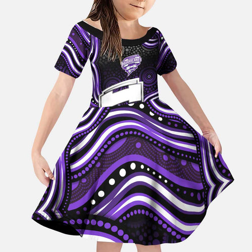 Hobart Hurricanes Cricket Family Matching Off Shoulder Maxi Dress and Hawaiian Shirt Australian Cricket Mascot - Modern Indigenous Style