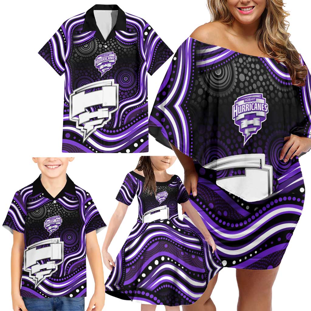Hobart Hurricanes Cricket Family Matching Off Shoulder Short Dress and Hawaiian Shirt Australian Cricket Mascot - Modern Indigenous Style