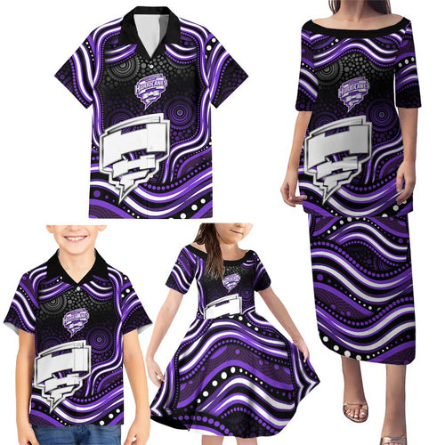 Hobart Hurricanes Cricket Family Matching Puletasi and Hawaiian Shirt Australian Cricket Mascot - Modern Indigenous Style