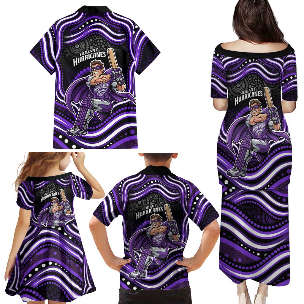 Hobart Hurricanes Cricket Family Matching Puletasi and Hawaiian Shirt Australian Cricket Mascot - Modern Indigenous Style