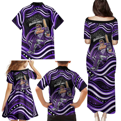 Hobart Hurricanes Cricket Family Matching Puletasi and Hawaiian Shirt Australian Cricket Mascot - Modern Indigenous Style