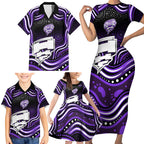 Hobart Hurricanes Cricket Family Matching Short Sleeve Bodycon Dress and Hawaiian Shirt Australian Cricket Mascot - Modern Indigenous Style