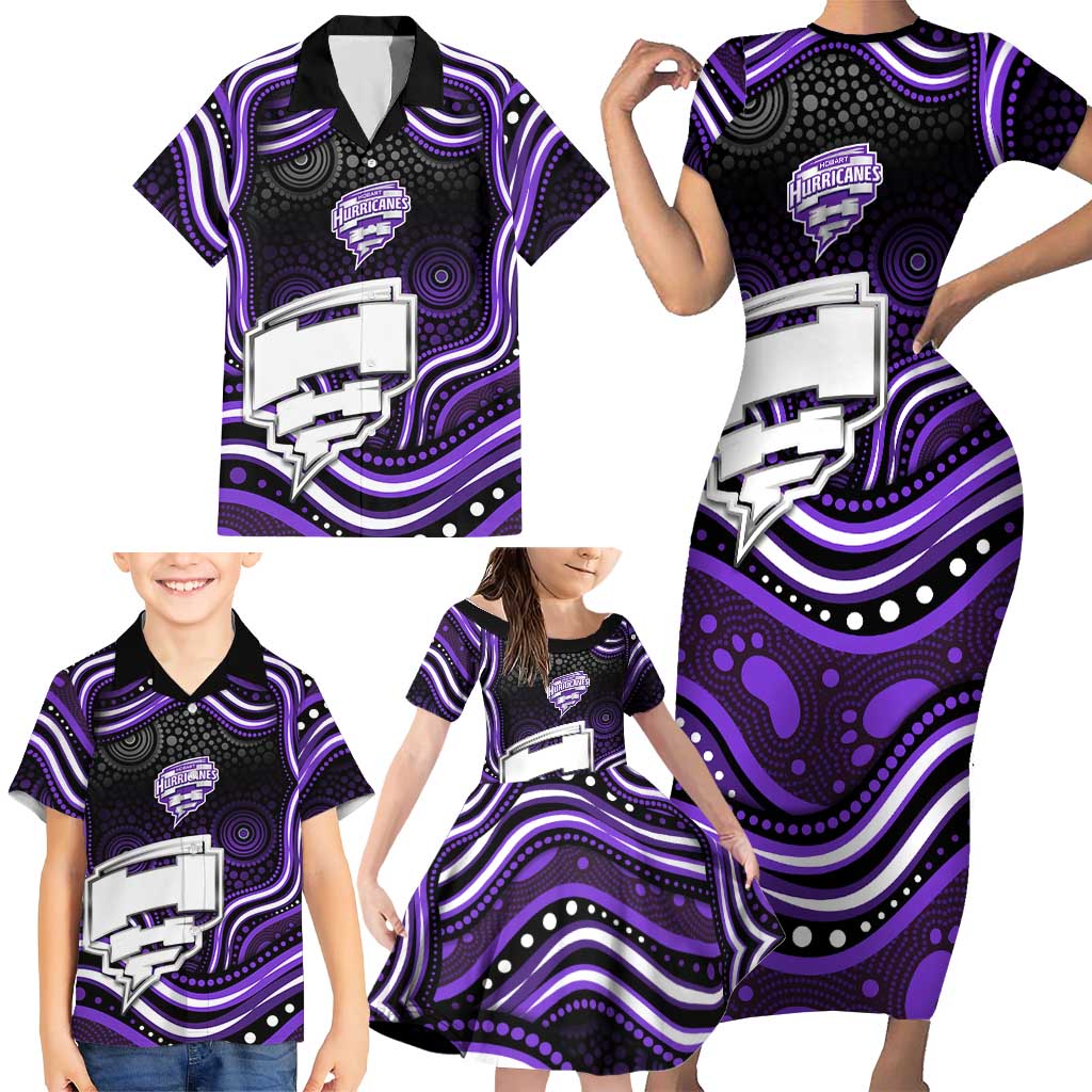Hobart Hurricanes Cricket Family Matching Short Sleeve Bodycon Dress and Hawaiian Shirt Australian Cricket Mascot - Modern Indigenous Style