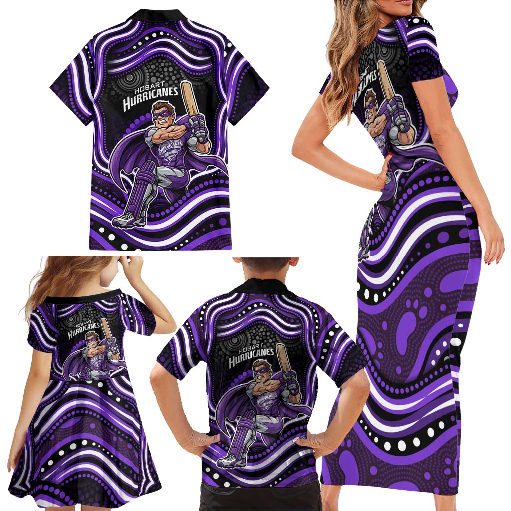 Hobart Hurricanes Cricket Family Matching Short Sleeve Bodycon Dress and Hawaiian Shirt Australian Cricket Mascot - Modern Indigenous Style