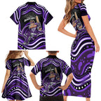 Hobart Hurricanes Cricket Family Matching Short Sleeve Bodycon Dress and Hawaiian Shirt Australian Cricket Mascot - Modern Indigenous Style