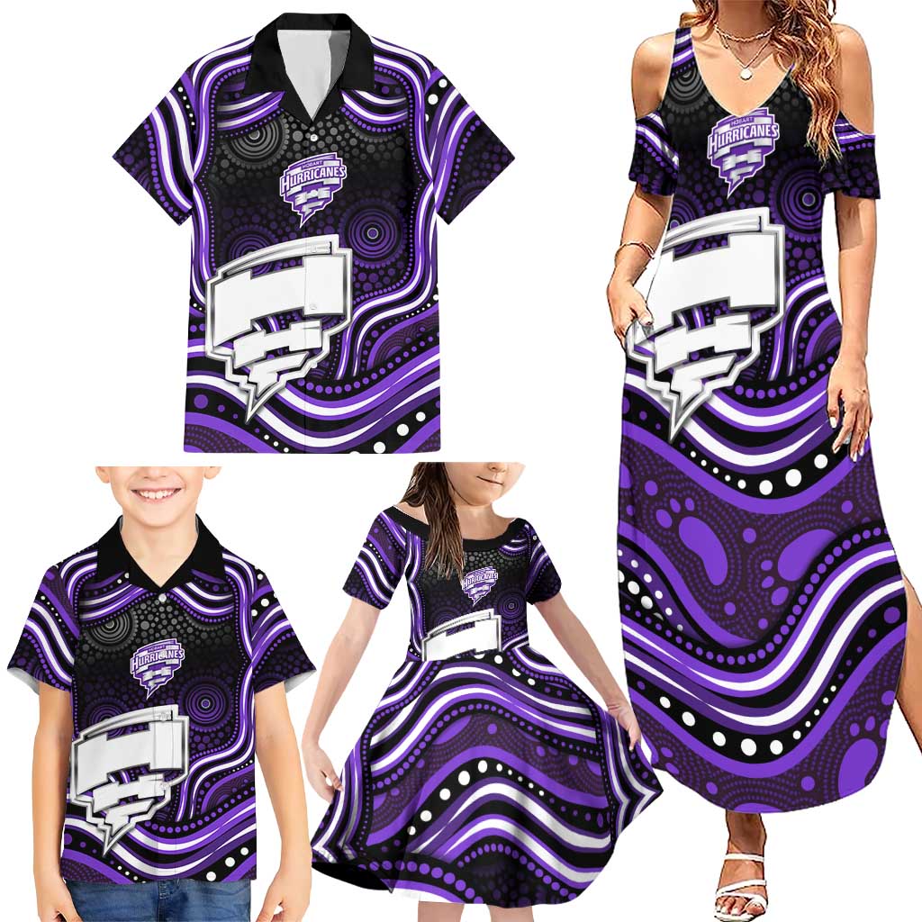 Hobart Hurricanes Cricket Family Matching Summer Maxi Dress and Hawaiian Shirt Australian Cricket Mascot - Modern Indigenous Style